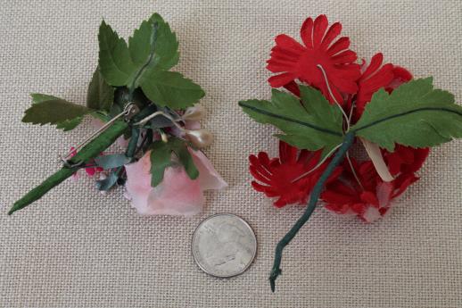 photo of vintage satin ribbon & velvet flowers, millinery trims for hats, corsage pins #14