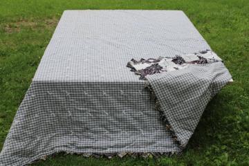 vintage sawtooth border bed cover topper tied quilt black & white print & homespun style plaid 
