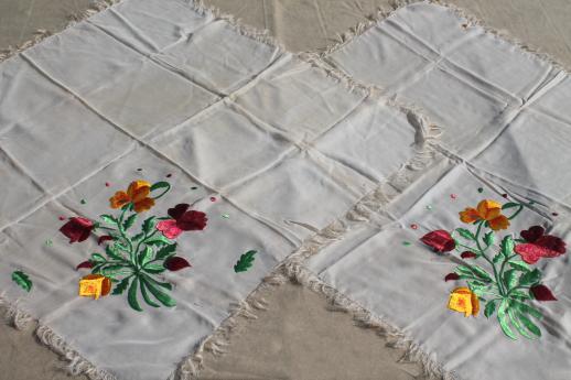 photo of vintage scarves w/ silk satin stitch embroidery, embroidered flowers fabric for cutting #1