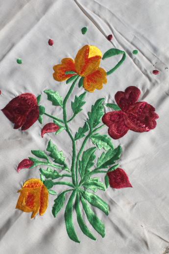 photo of vintage scarves w/ silk satin stitch embroidery, embroidered flowers fabric for cutting #2