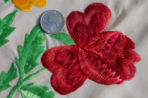 photo of vintage scarves w/ silk satin stitch embroidery, embroidered flowers fabric for cutting #3