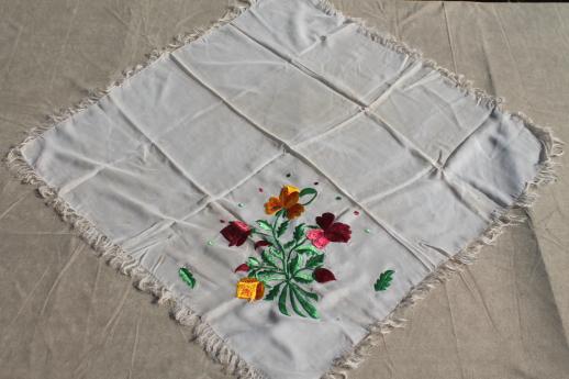 photo of vintage scarves w/ silk satin stitch embroidery, embroidered flowers fabric for cutting #7