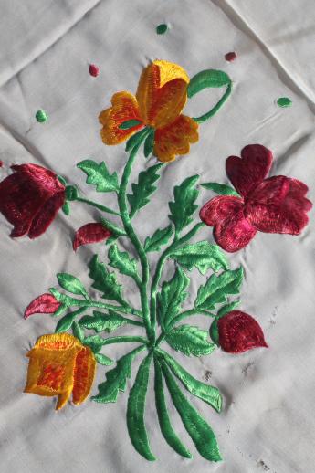 photo of vintage scarves w/ silk satin stitch embroidery, embroidered flowers fabric for cutting #9