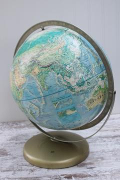 catalog photo of vintage school globe w/ metal stand, 1960s or early 70s Rand McNally world map