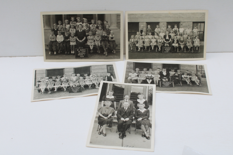 photo of vintage school pictures 1st grade classroom 1930s & 40s, awkward children & teachers black & white photos #1