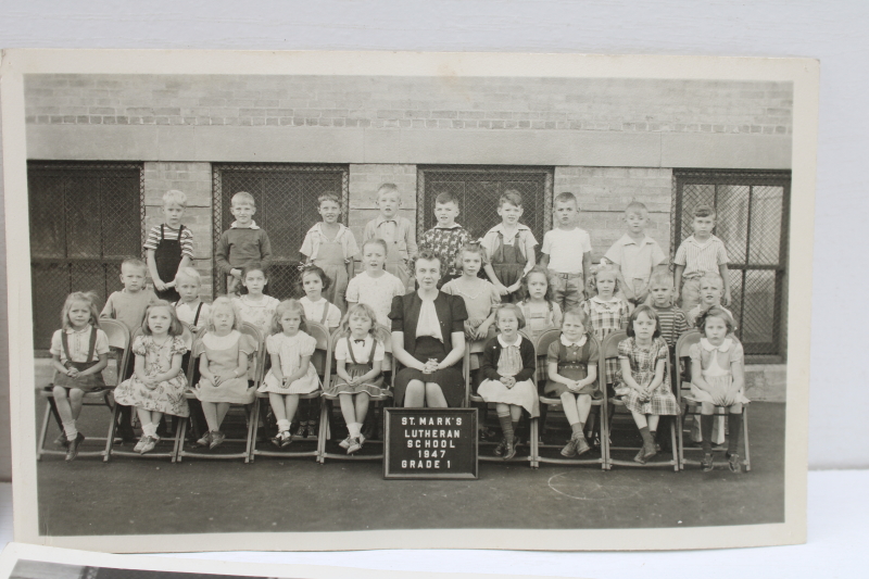 photo of vintage school pictures 1st grade classroom 1930s & 40s, awkward children & teachers black & white photos  #3
