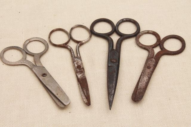 photo of vintage scissors lot, collection all steel metal scissors, children's school scissors #3