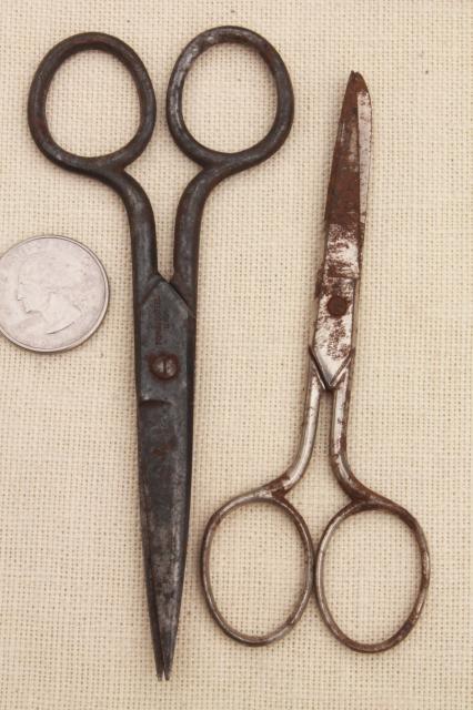 photo of vintage scissors lot, collection all steel metal scissors, children's school scissors #5