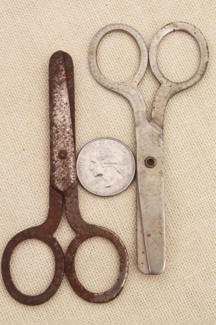 photo of vintage scissors lot, collection all steel metal scissors, children's school scissors #7