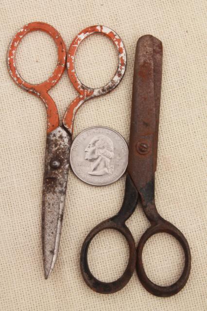 photo of vintage scissors lot, collection all steel metal scissors, children's school scissors #9