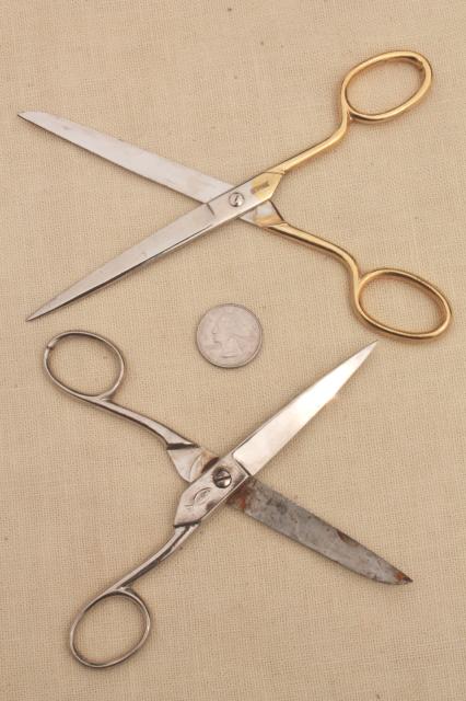 photo of vintage scissors lot, collection all steel metal scissors, children's school scissors #10