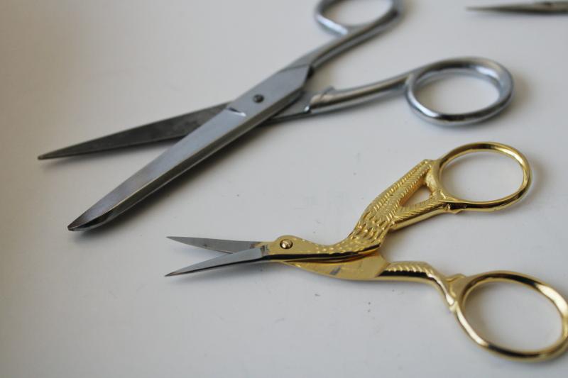 photo of vintage scissors lot, small snips for embroidery, sewing basket, paper crafts #3