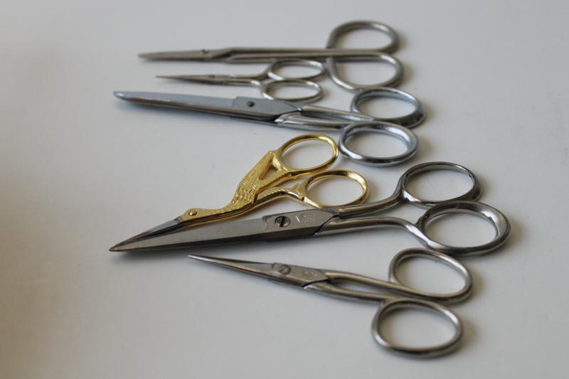 photo of vintage scissors lot, small snips for embroidery, sewing basket, paper crafts #5