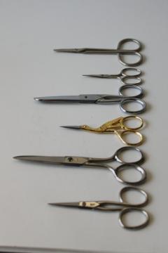 catalog photo of vintage scissors lot, small snips for embroidery, sewing basket, paper crafts