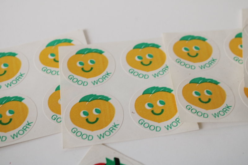 photo of vintage scratch & sniff fruit scented stickers, peach & strawberry good work reward #3
