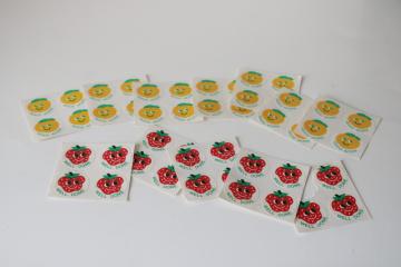vintage scratch & sniff fruit scented stickers, peach & strawberry good work reward 