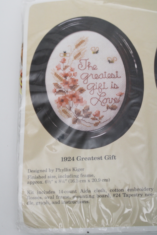 photo of vintage sealed embroidery kit w/ frame counted cross stitch The Greatest Gift Is Love #1