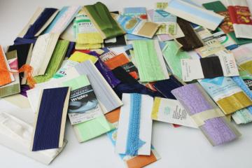 vintage seam binding lot sewing trims, colored lace & rayon ribbon seam tape 