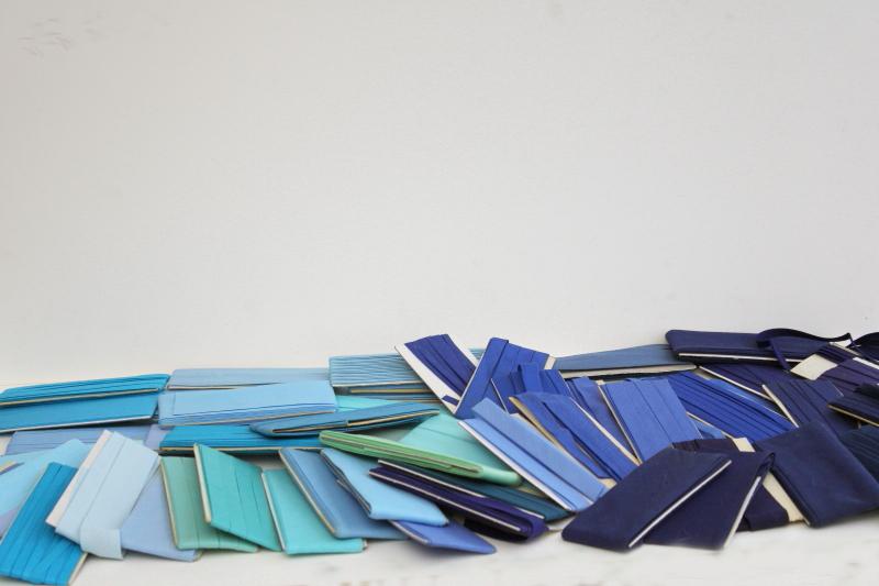 photo of vintage seam tape lot, aqua sky blue navy cotton & blend bias binding for sewing projects #1