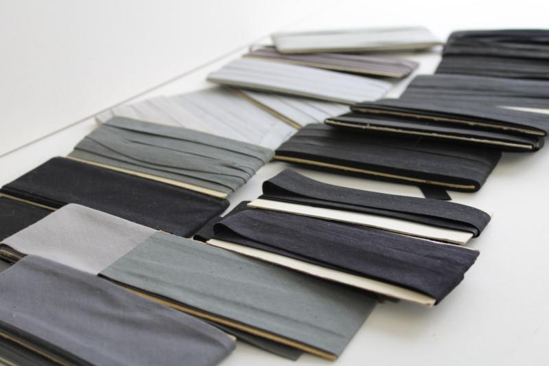 photo of vintage seam tape lot, shades of grey & black cotton & blend bias binding for sewing projects #4