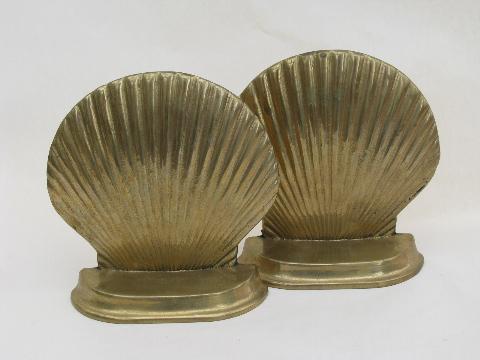 photo of vintage seashell book ends bookends sea shells, all brass #1