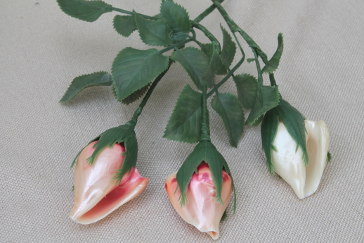 photo of vintage seashell roses, long stemmed rosebuds made of painted shells  #1