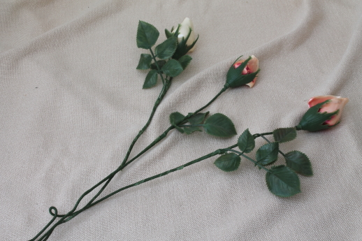 photo of vintage seashell roses, long stemmed rosebuds made of painted shells  #4