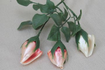 catalog photo of vintage seashell roses, long stemmed rosebuds made of painted shells 