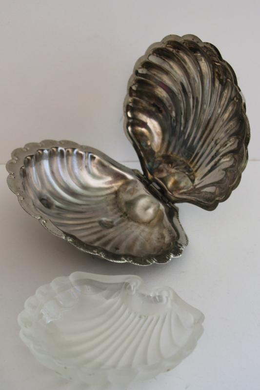 photo of vintage seashell shape covered butter dish, silver plate w/ glass liner scallop shell #4