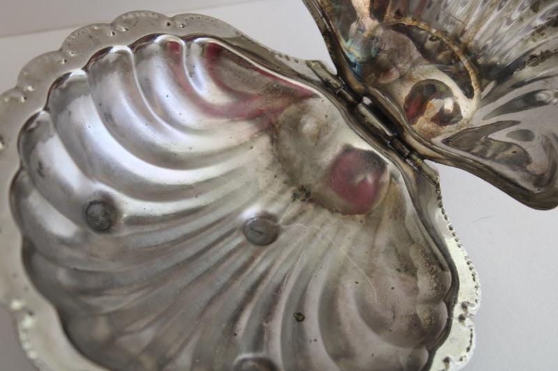 photo of vintage seashell shape covered butter dish, silver plate w/ glass liner scallop shell #5