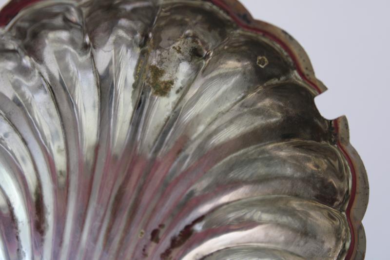 photo of vintage seashell shape covered butter dish, silver plate w/ glass liner scallop shell #6