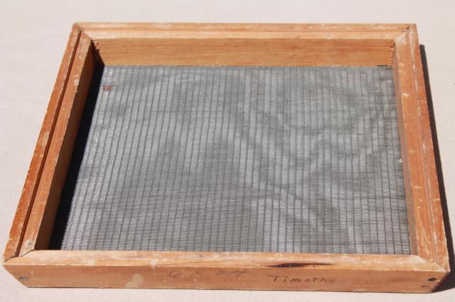 photo of vintage seed cleaning screens, stacking wood & metal sieves for separating seeds #7