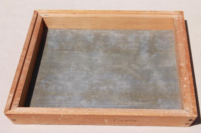 photo of vintage seed cleaning screens, stacking wood & metal sieves for separating seeds #8