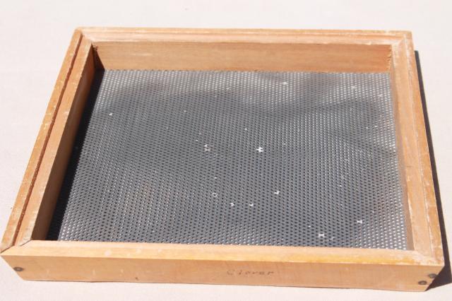 photo of vintage seed cleaning screens, stacking wood & metal sieves for separating seeds #11