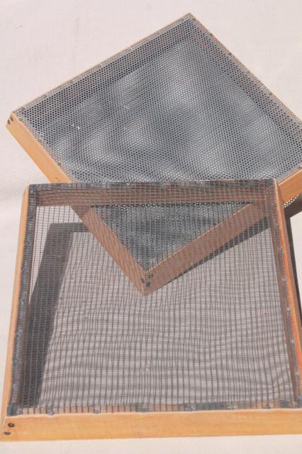 photo of vintage seed cleaning screens, stacking wood & metal sieves for separating seeds #12