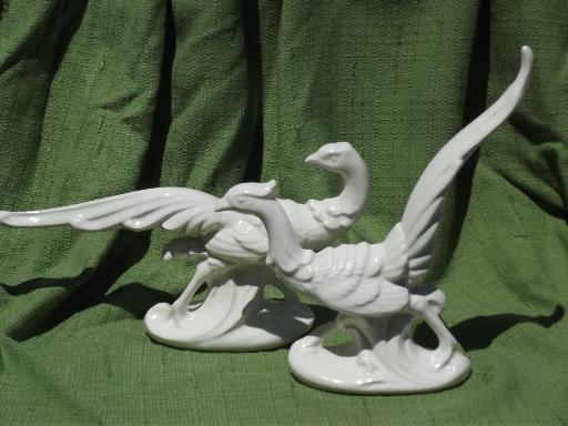 photo of vintage semi-matte white pottery pheasant figures, large sculptural birds #1