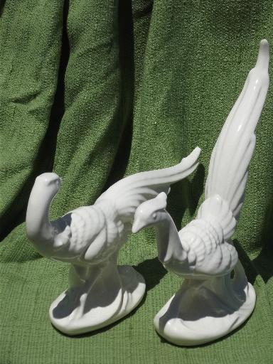 photo of vintage semi-matte white pottery pheasant figures, large sculptural birds #2