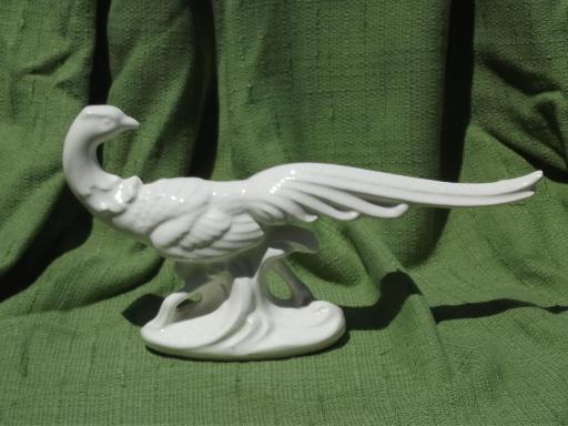 photo of vintage semi-matte white pottery pheasant figures, large sculptural birds #3