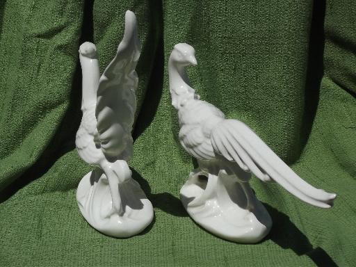 photo of vintage semi-matte white pottery pheasant figures, large sculptural birds #4