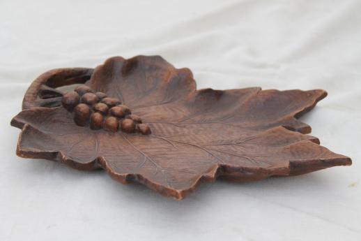 photo of vintage serving dish, rustic carved pressed wood plastic or wood composite composition #6