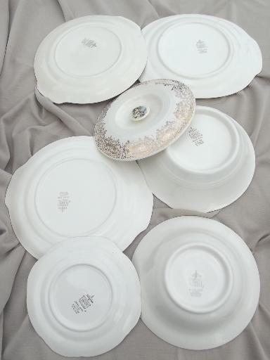 photo of vintage set American Limoges china d'oro, gold lace border w/ french scene #9