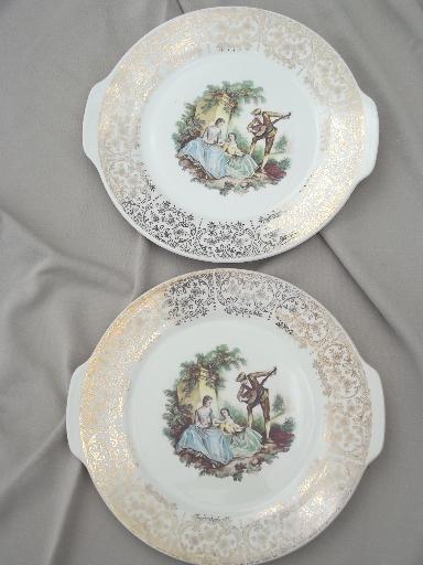 photo of vintage set American Limoges china d'oro, gold lace border w/ french scene #10