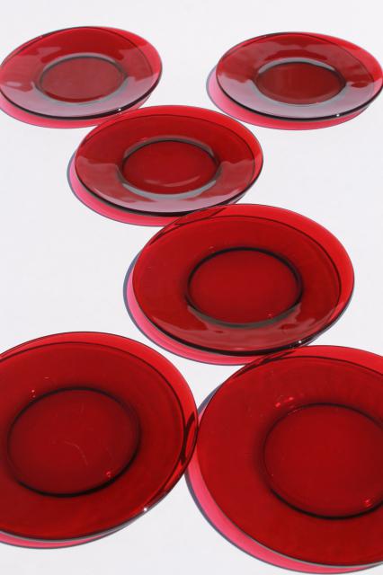 photo of vintage set of 6 ruby red glass bread & butter or dessert plates #1