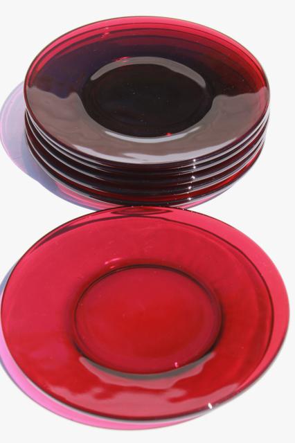 photo of vintage set of 6 ruby red glass bread & butter or dessert plates #3