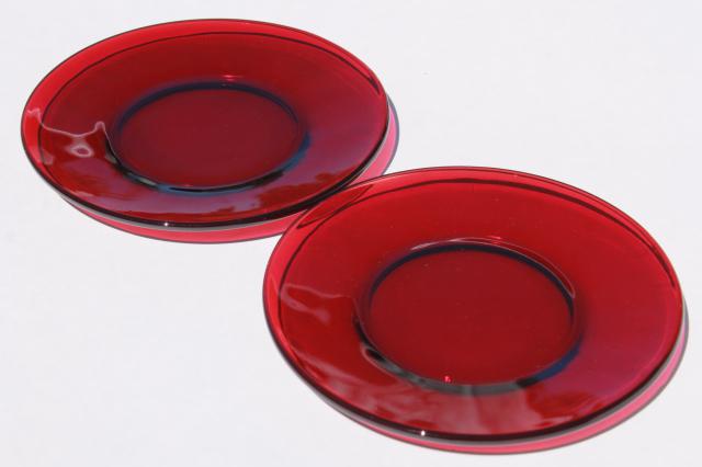 photo of vintage set of 6 ruby red glass bread & butter or dessert plates #4