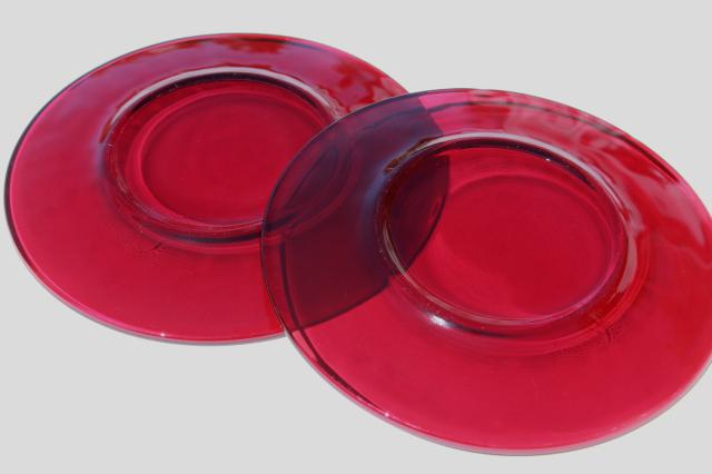 photo of vintage set of 6 ruby red glass bread & butter or dessert plates #5