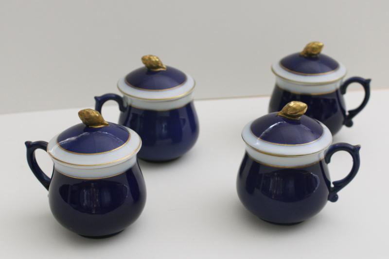 photo of vintage set of chocolate pots or pot de creme, Neiman Marcus label French china #1