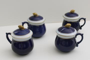 catalog photo of vintage set of chocolate pots or pot de creme, Neiman Marcus label French china