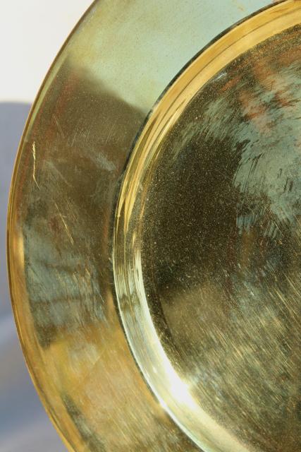 photo of vintage set of four gold charger plates, very heavy solid brass chargers #4