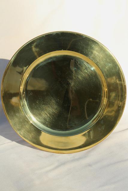 photo of vintage set of four gold charger plates, very heavy solid brass chargers #5